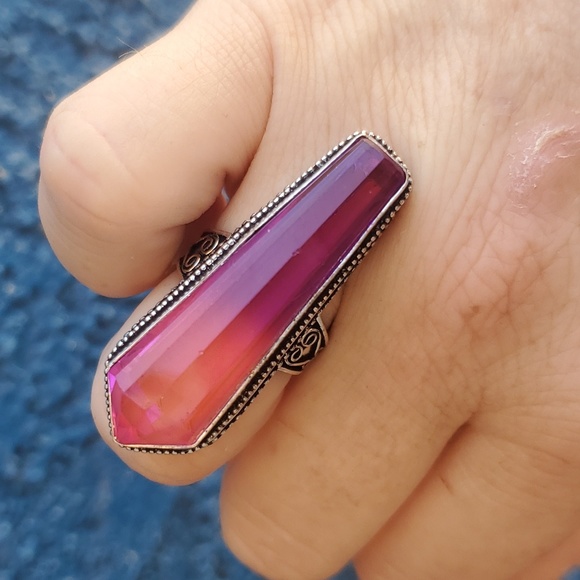 New Bi-Color Tourmaline 925 Silver Statement Ring. - Picture 5 of 10